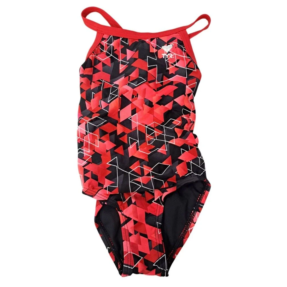 TYR Girls' Labyrinth Diamondfit Swimsuit DLAB1A Red Size 22 (Girls 6/6X)